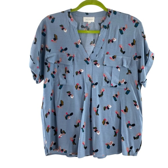 Anthropologie Melloday Blue Gray Multicolor Abstract Blouse Sz Small - Picture 1 of 12